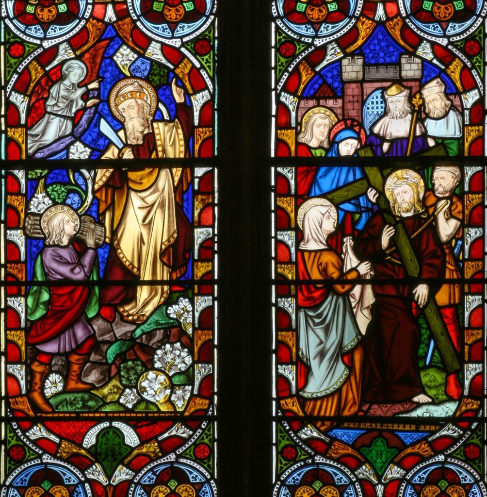 Abraham and Isaac and Jesus and St Veronica in the West Window