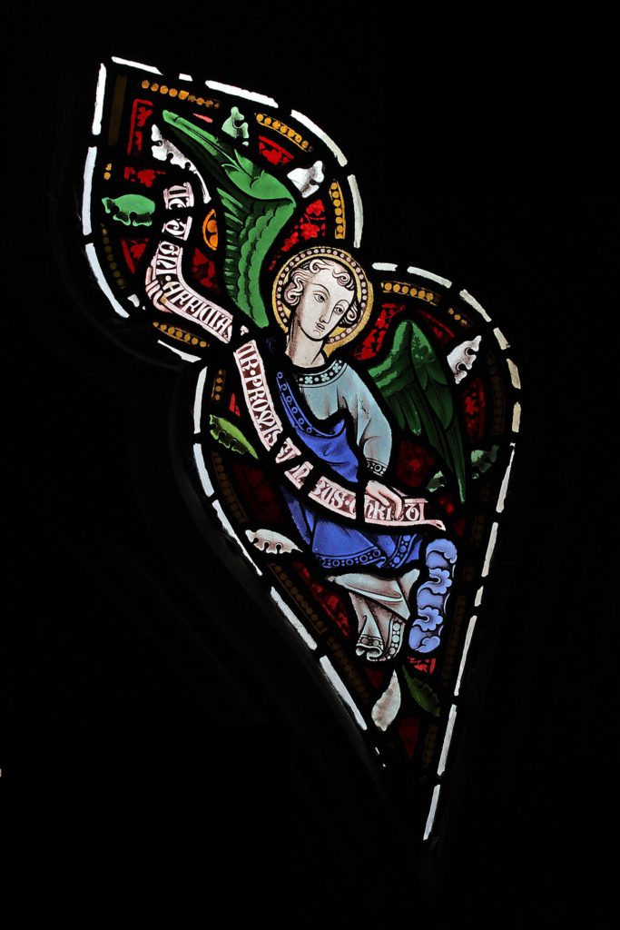 Angel with Banner in the tracery of St Marie's West Window